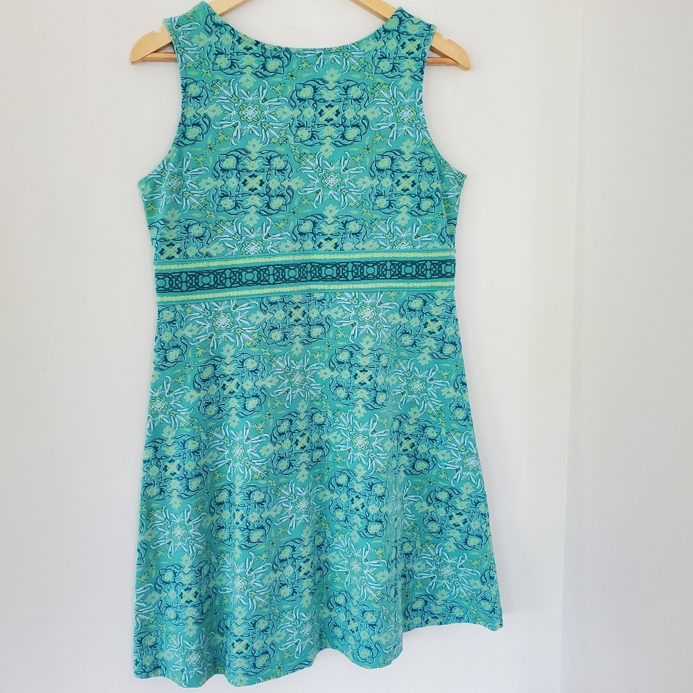 LIFE IS GOOD 10 Turquoise Green V-Neck Sleeveless Active Dress Boho Floral Comfy - Picture 8 of 12